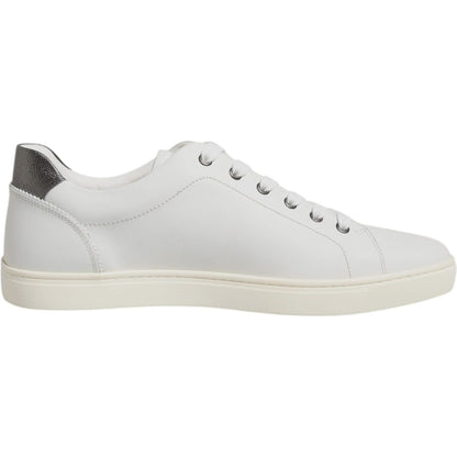 Dolce & Gabbana White Leather Heart Embellished Sneakers Shoes
