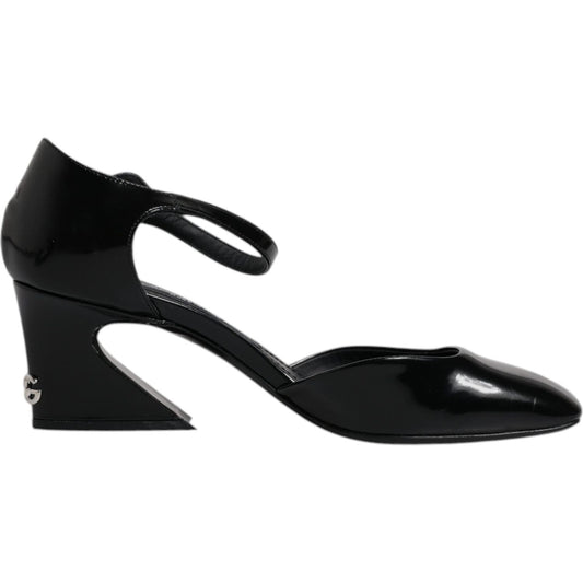 Dolce & Gabbana Black Leather Jackie Ankle Strap Sandals Shoes LA12454-37.5