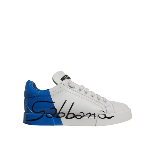 Dolce & Gabbana White Blue Logo Portofino Sneakers Shoes LA12434#2-39.5