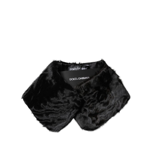 Dolce & Gabbana Black Lamb Fur Collar Women Neck Wrap Scarf MS7110