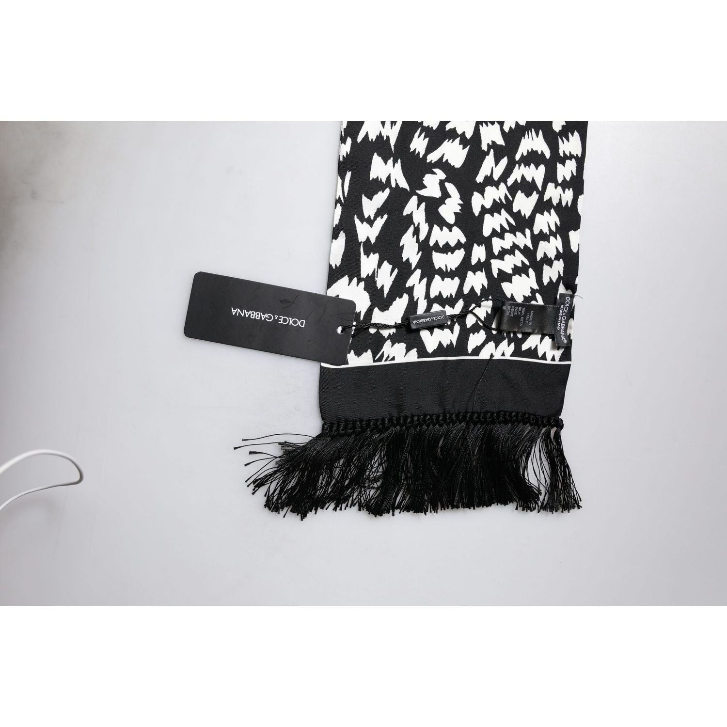 Dolce & Gabbana Black White Patterned Fringes Shawl Scarf