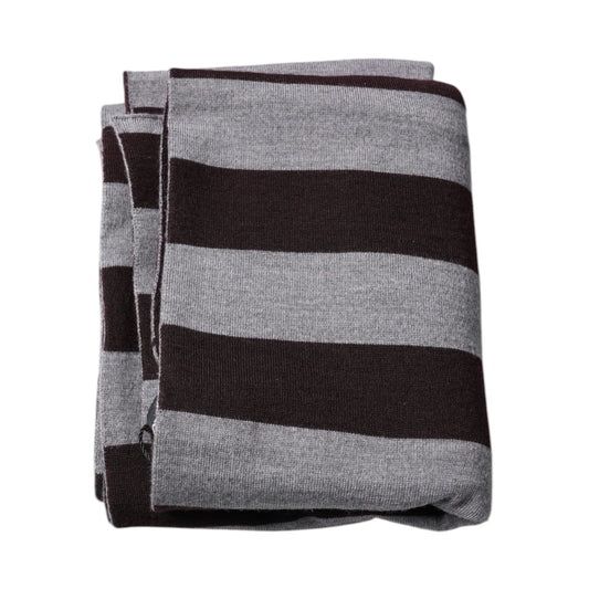 Dolce & Gabbana Black Gray Stripes Wool Neck Wrap Scarf MS7429