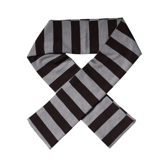 Dolce & Gabbana Black Gray Stripes Wool Neck Wrap Scarf MS7429