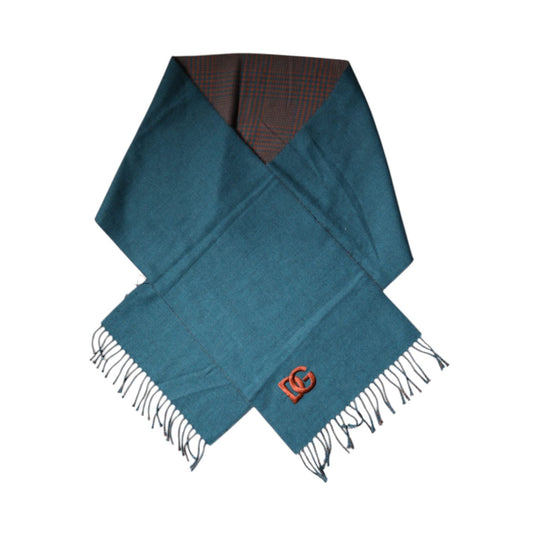 Dolce & Gabbana Blue Green Wool Fringes Wrap Shawl Scarf MS7433