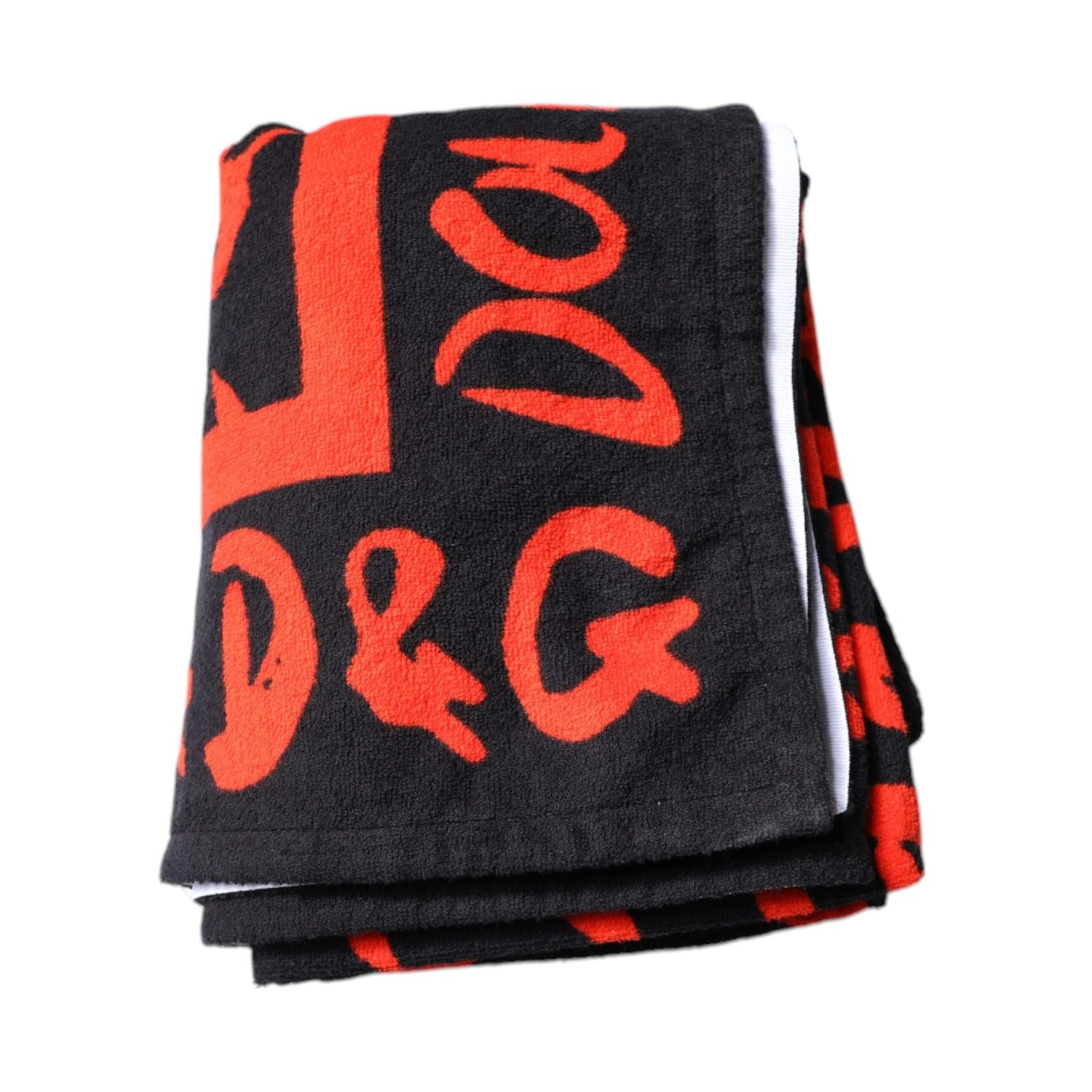Dolce & Gabbana Black Red Logo Print Cotton Beach Towel