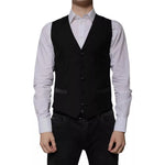 Dolce & Gabbana Black Wool Formal Dress Men Waistcoat Vest JKT87116-48