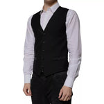 Dolce & Gabbana Black Wool Formal Dress Men Waistcoat Vest JKT87116-48