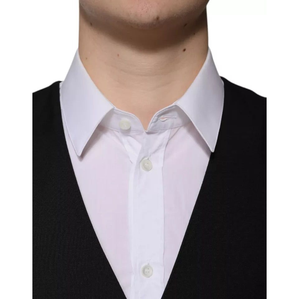 Dolce & Gabbana Black Wool Formal Dress Men Waistcoat Vest JKT87116-48