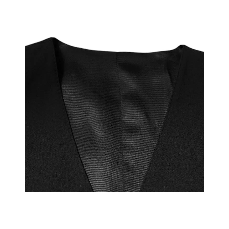 Dolce & Gabbana Black Wool Formal Dress Men Waistcoat Vest JKT87116-48