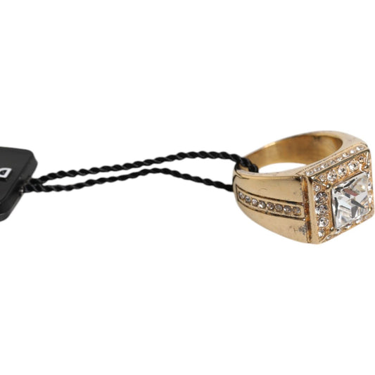 Dolce & Gabbana Gold Tone Sterling Silver 925 Crystals Ring 1728,67345645728,Dolce & Gabbana,EU58 | US9,Gold,Jewelry,Material: 70% Sterling Silver 925 30% Glass,Men,Men - Jewelry,New with tags,Rings - Men - Jewelry SMY10553-58