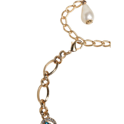 Dolce & Gabbana Gold Brass Pietre Oval Crystal Embellished Necklace