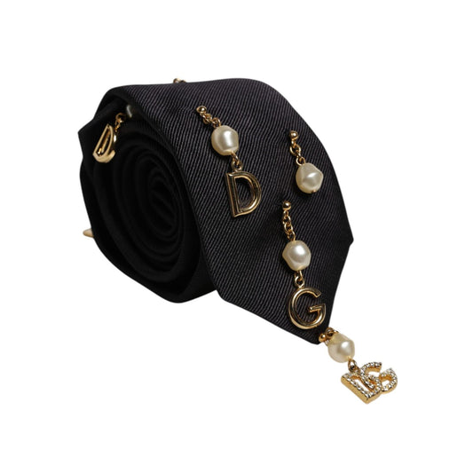 Dolce & Gabbana Black Logo Embellished Adjustable Necktie Tie KRA3439