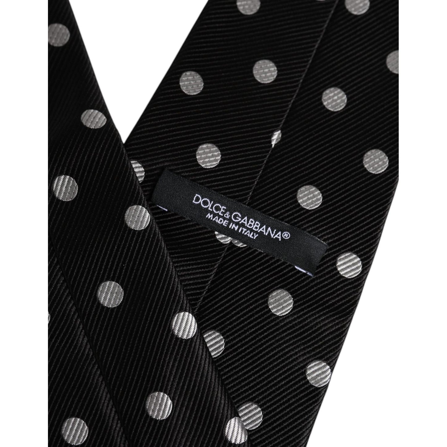 Dolce & Gabbana Black Polka Dots Silk Adjustable Necktie Tie