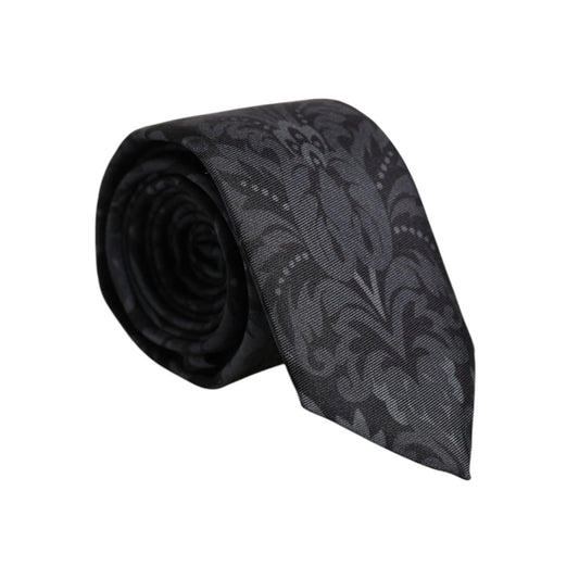 Dolce & Gabbana Black Gray Flower Print Adjustable Necktie Tie KRA3470