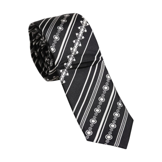 Dolce & Gabbana Black White Stripes Silk Adjustable Necktie Tie KRA3473