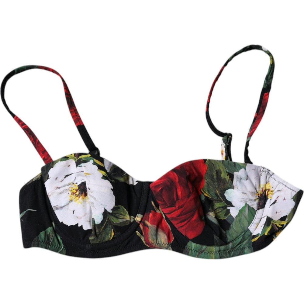 Dolce & Gabbana Black Floral Print Nylon Balconcino Bra Underwear BIK1988-1