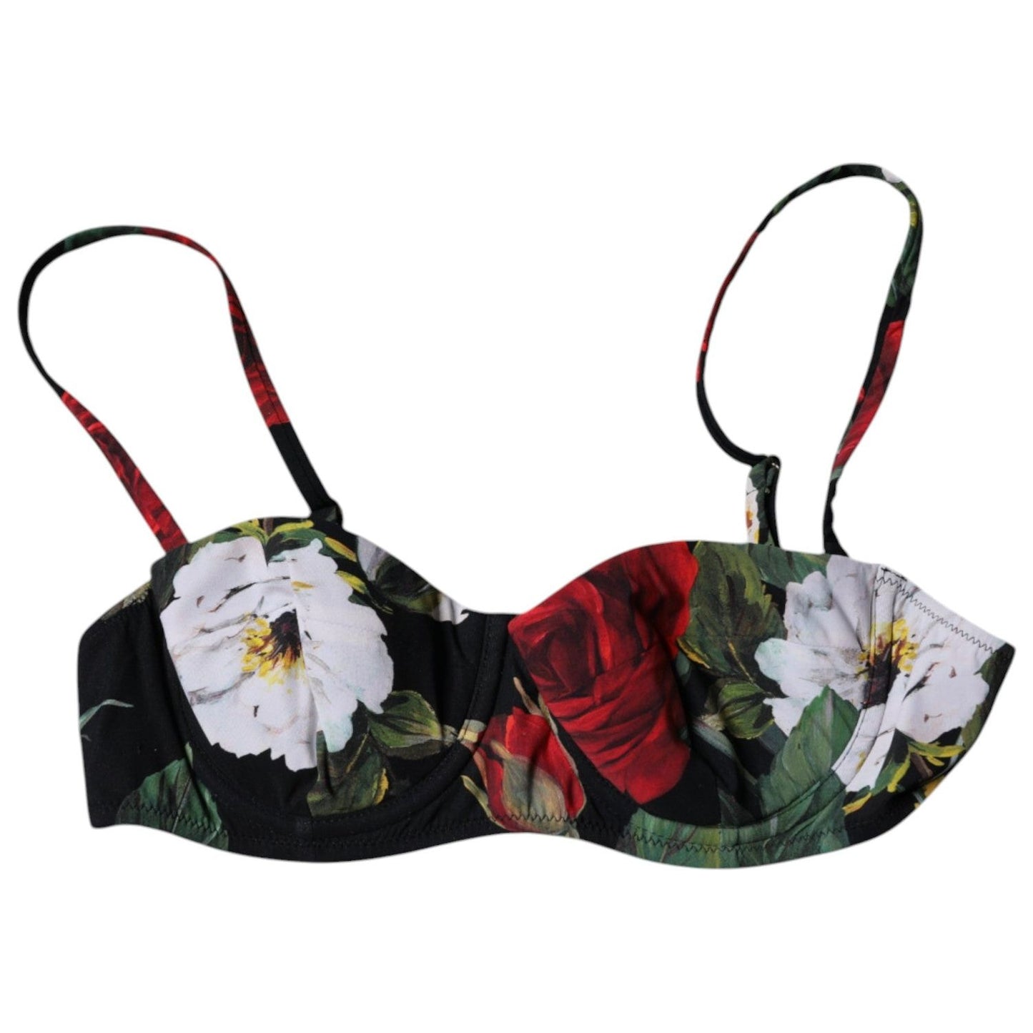 Dolce & Gabbana Black Floral Print Nylon Balconcino Bra Underwear BIK1988-1