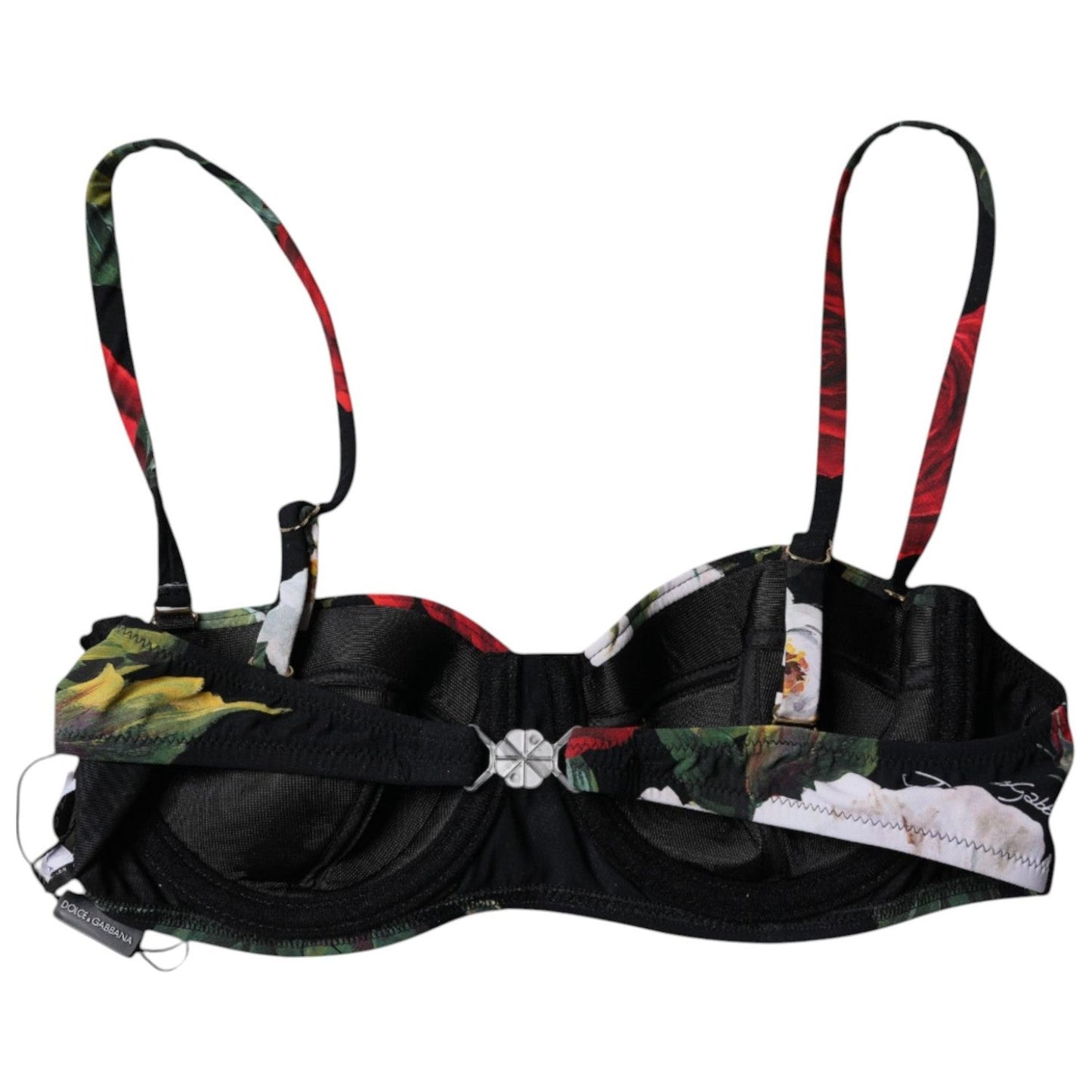 Dolce & Gabbana Black Floral Print Nylon Balconcino Bra Underwear BIK1988-1