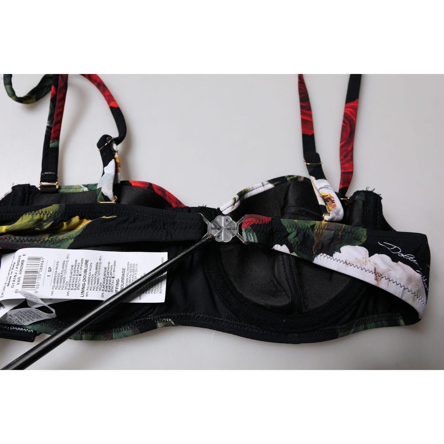 Dolce & Gabbana Black Floral Print Nylon Balconcino Bra Underwear BIK1988-1
