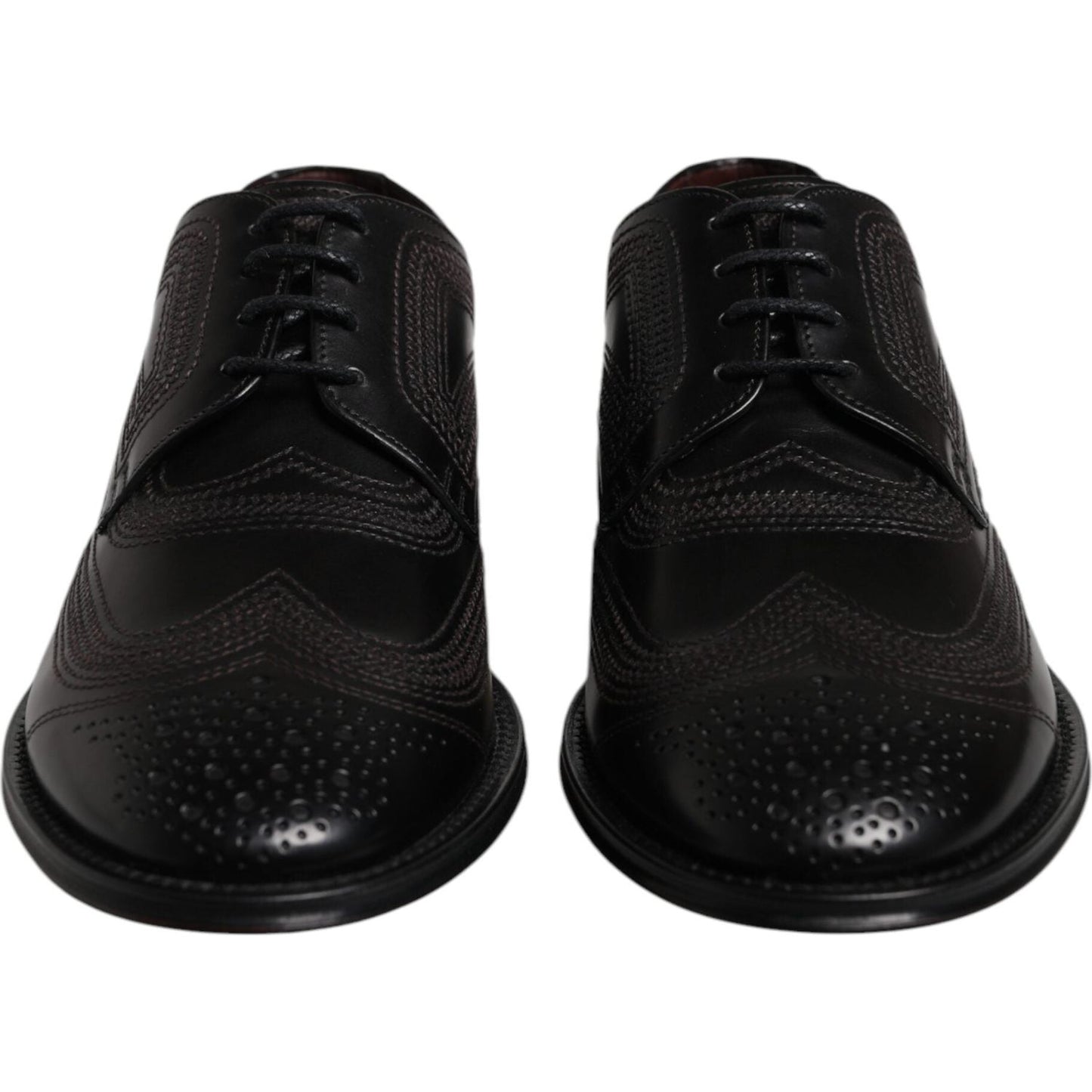 Dolce & Gabbana Black Embroidered Classic Leather Derby Dress Shoes MV7175-41