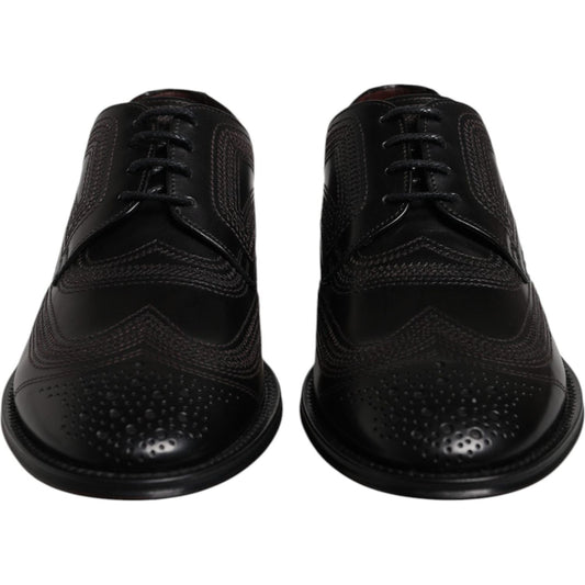 Dolce & Gabbana Black Embroidered Classic Leather Derby Dress Shoes MV7175-41