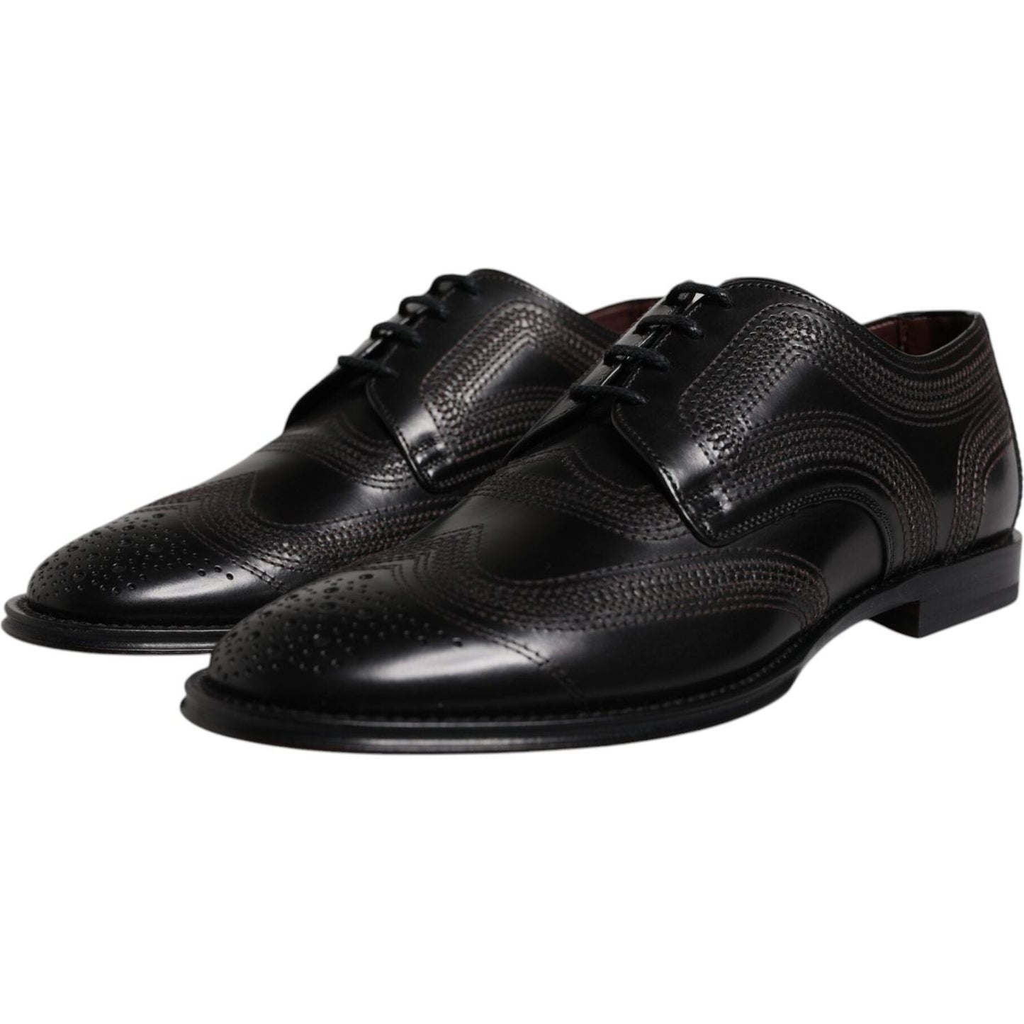 Dolce & Gabbana Black Embroidered Classic Leather Derby Dress Shoes MV7175-41