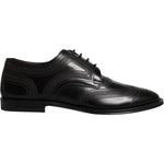Dolce & Gabbana Black Embroidered Classic Leather Derby Dress Shoes MV7175-41