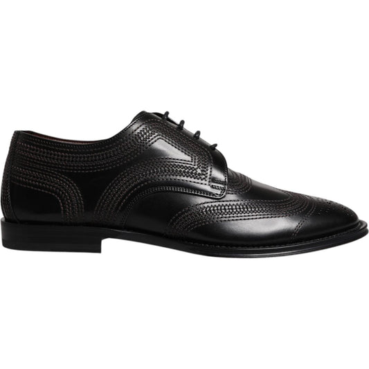 Dolce & Gabbana Black Embroidered Classic Leather Derby Dress Shoes MV7175-41
