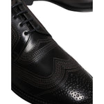 Dolce & Gabbana Black Embroidered Classic Leather Derby Dress Shoes MV7175-41