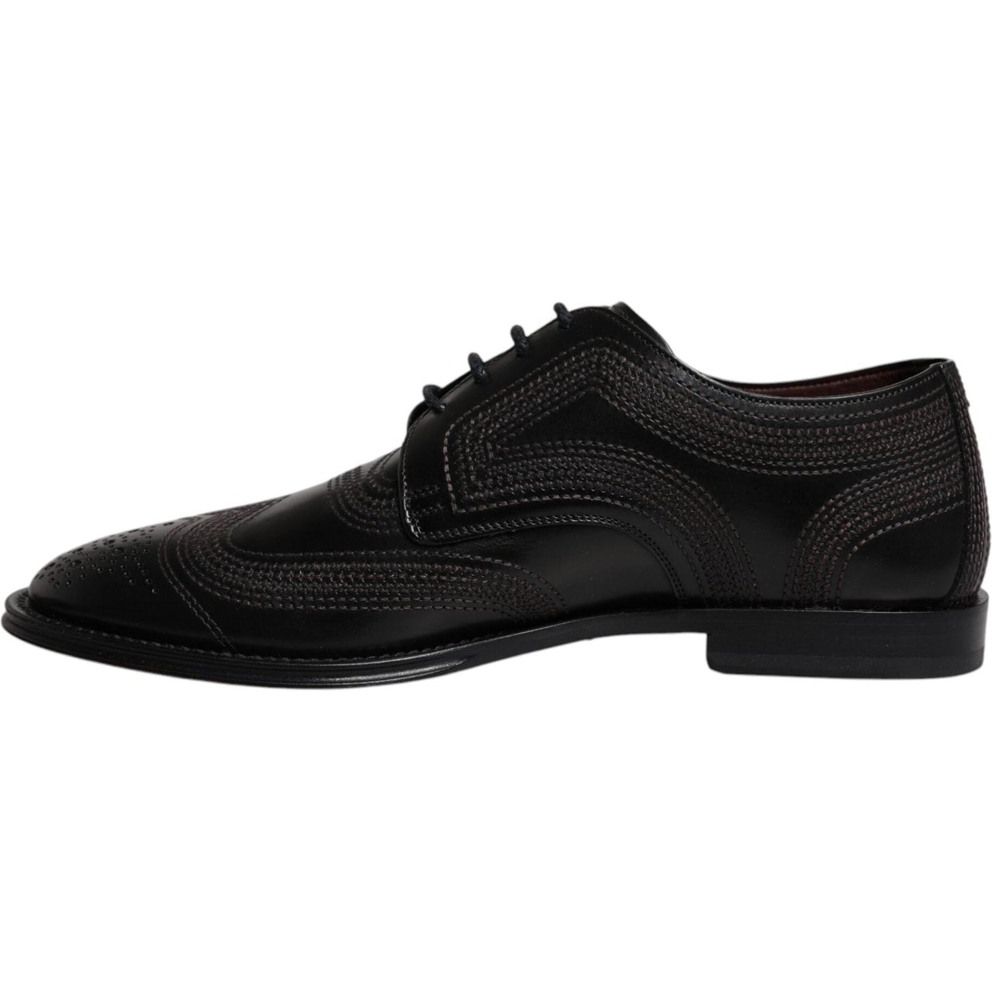 Dolce & Gabbana Black Embroidered Classic Leather Derby Dress Shoes MV7176-40