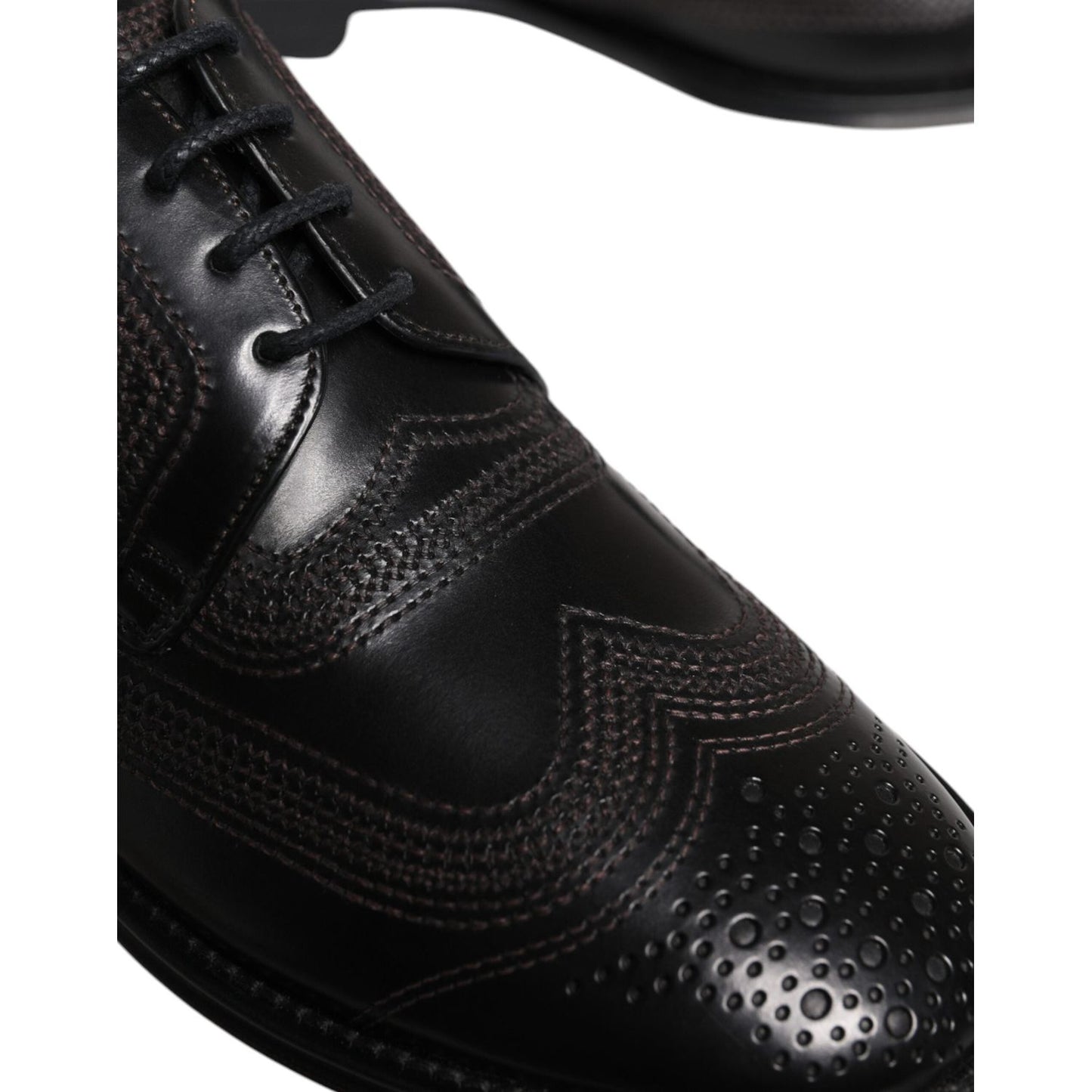 Dolce & Gabbana Black Embroidered Classic Leather Derby Dress Shoes MV7176-40
