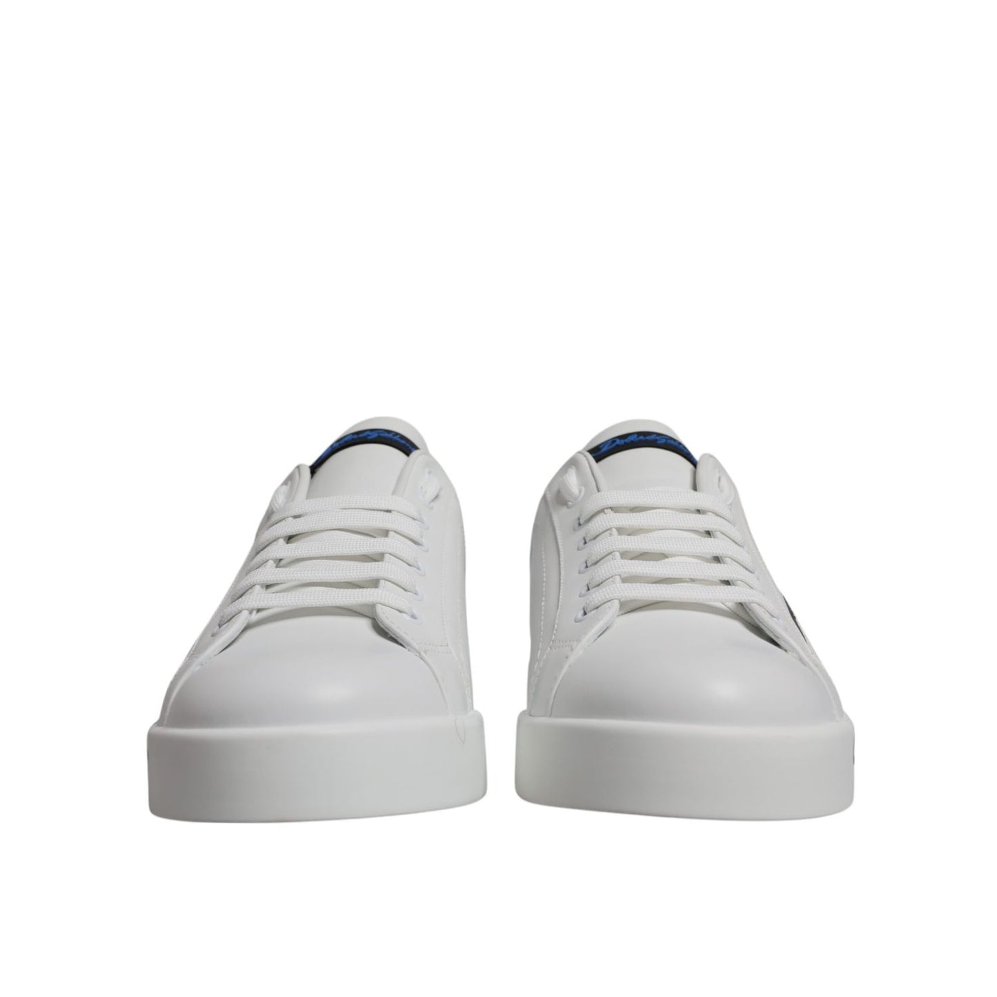 Dolce & Gabbana White Blue Leather Logo Low Top Sneakers Shoes