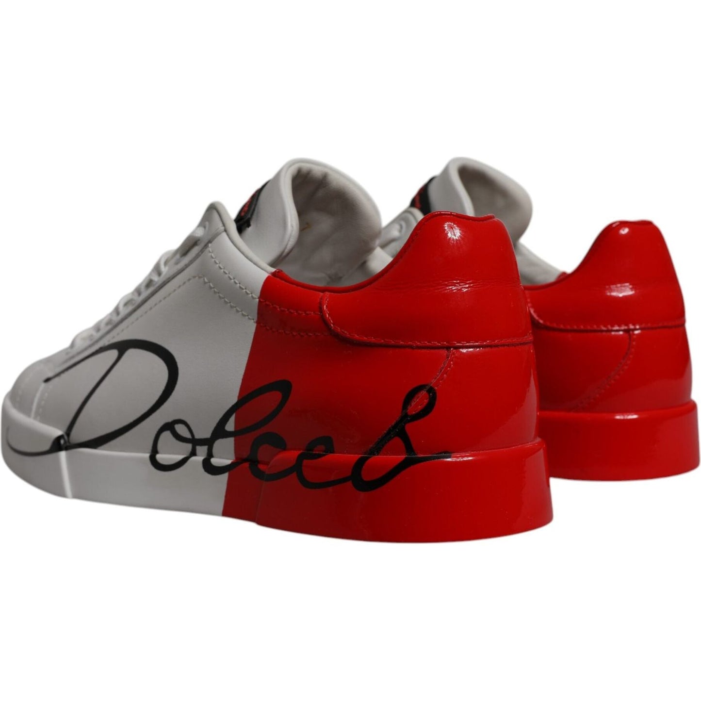 Dolce & Gabbana White Red Leather Logo Low Top Sneakers Shoes
