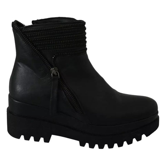 Ovyé Black Leather Zipper Ankle Boots Shoes LA8410-36