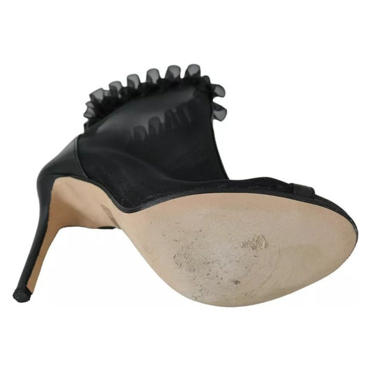 Mangano Black Leather Mesh Stiletto High Heels Peep Toe Boots Shoes LA8423-39