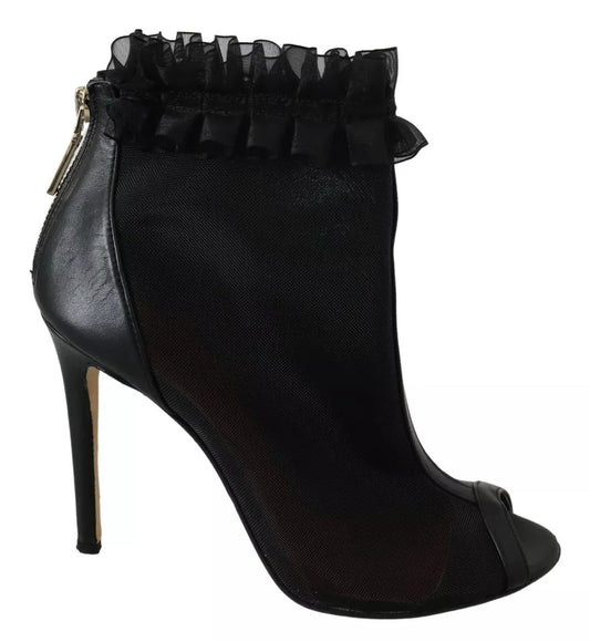 Mangano Black Leather Mesh Stiletto High Heels Peep Toe Boots Shoes LA8423-39