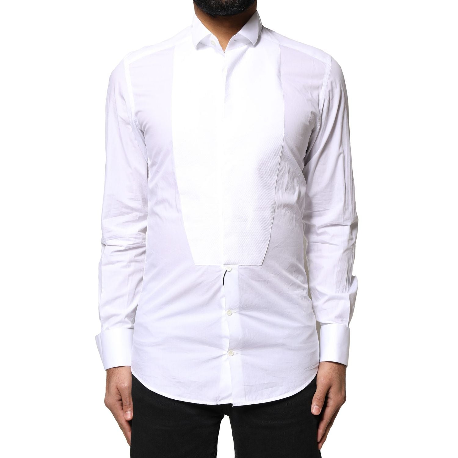 Dolce & Gabbana White GOLD CottonPoplin Bib Formal Dress Shirt