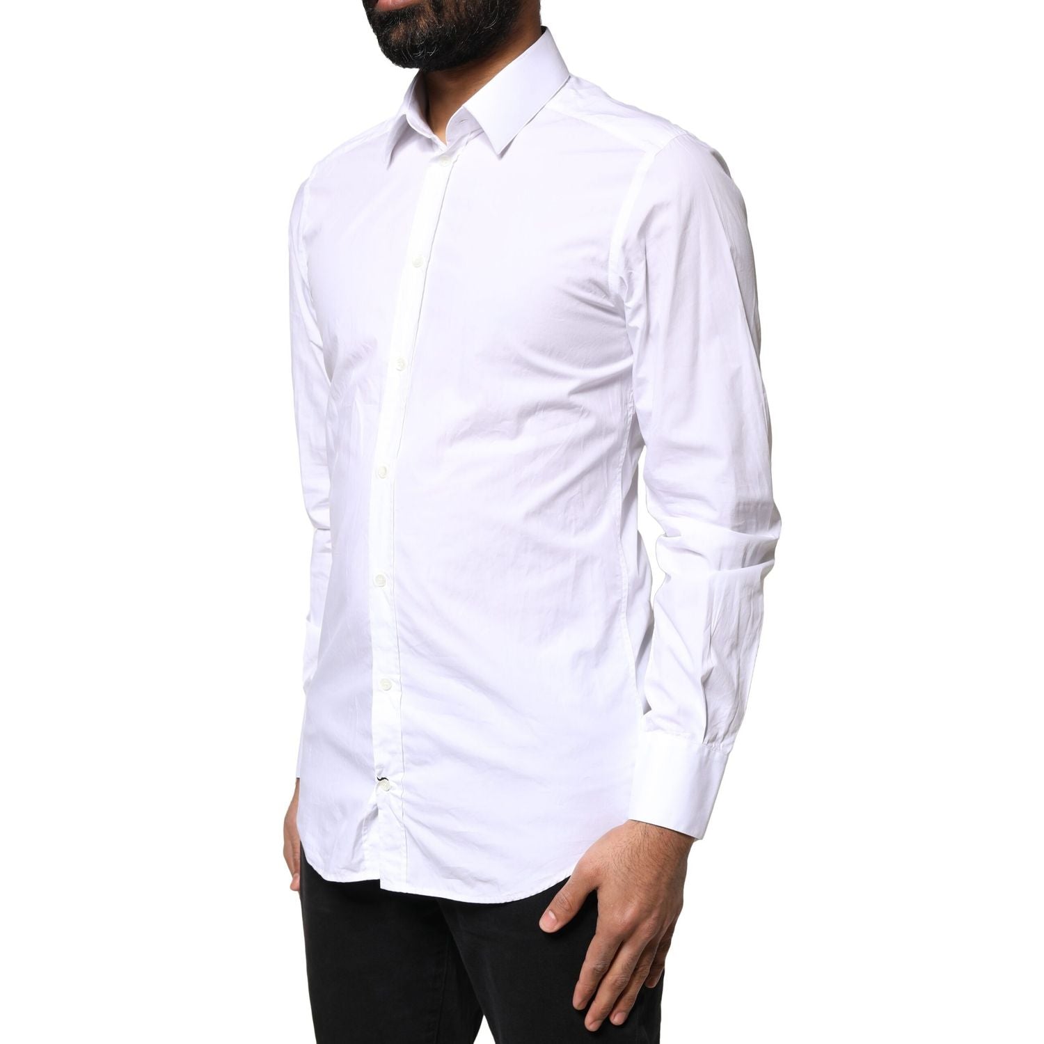Dolce & Gabbana White GOLD Cotton Long Sleeves Men Dress Shirt