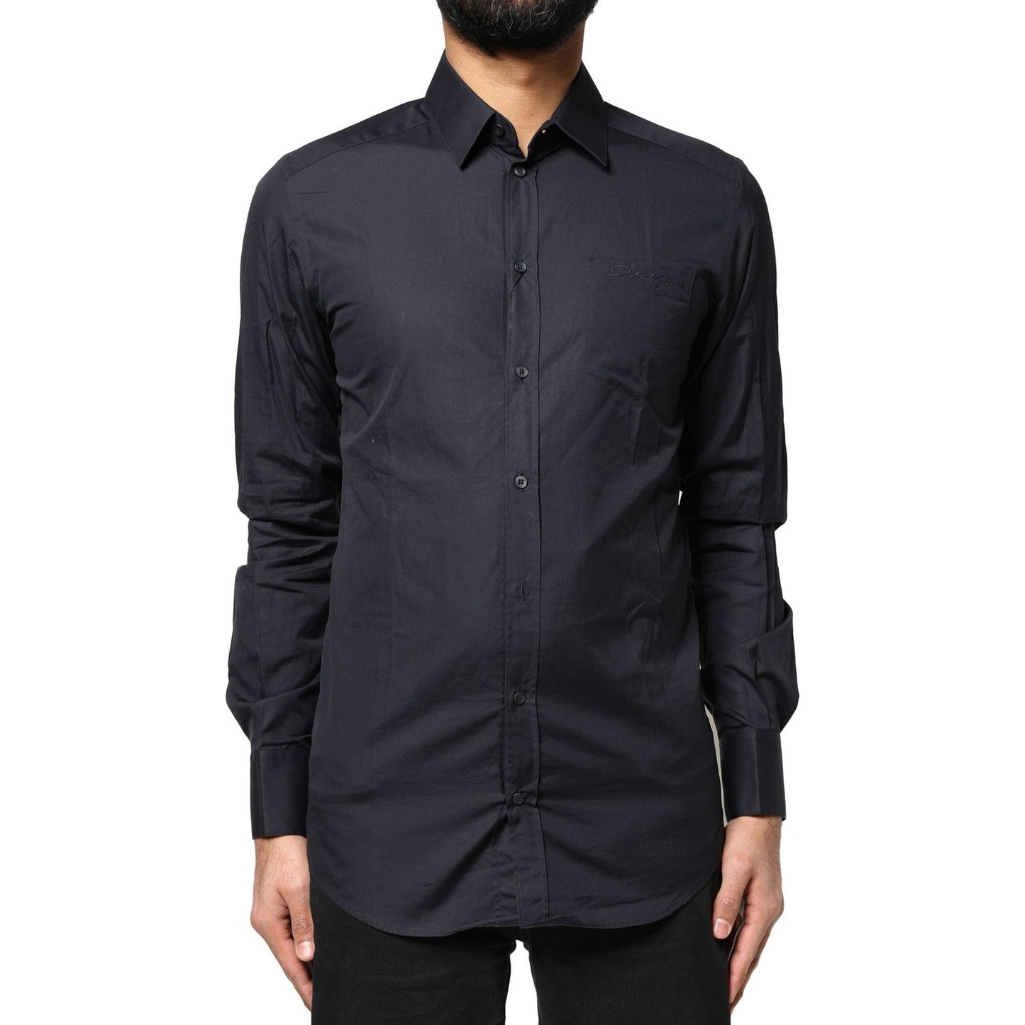 Dolce & Gabbana Dark Blue GOLD Cotton Long Sleeves Dress Shirt TSH83640-38