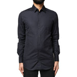 Dolce & Gabbana Dark Blue GOLD Cotton Long Sleeves Dress Shirt TSH83640-38