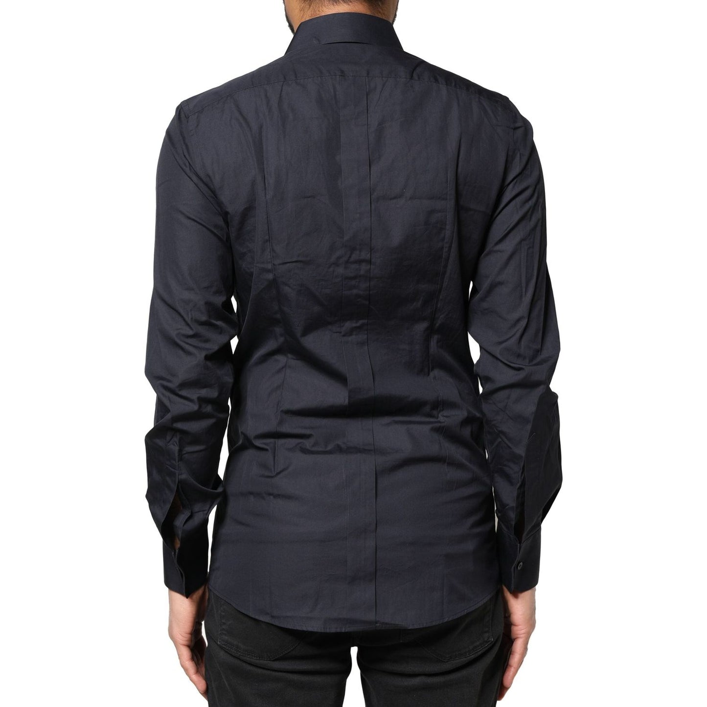 Dolce & Gabbana Dark Blue GOLD Cotton Long Sleeves Dress Shirt TSH83640-38