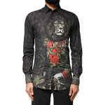 Dolce & Gabbana Black Royal Pet Portrait GOLD Dress Shirt TSH83801-37