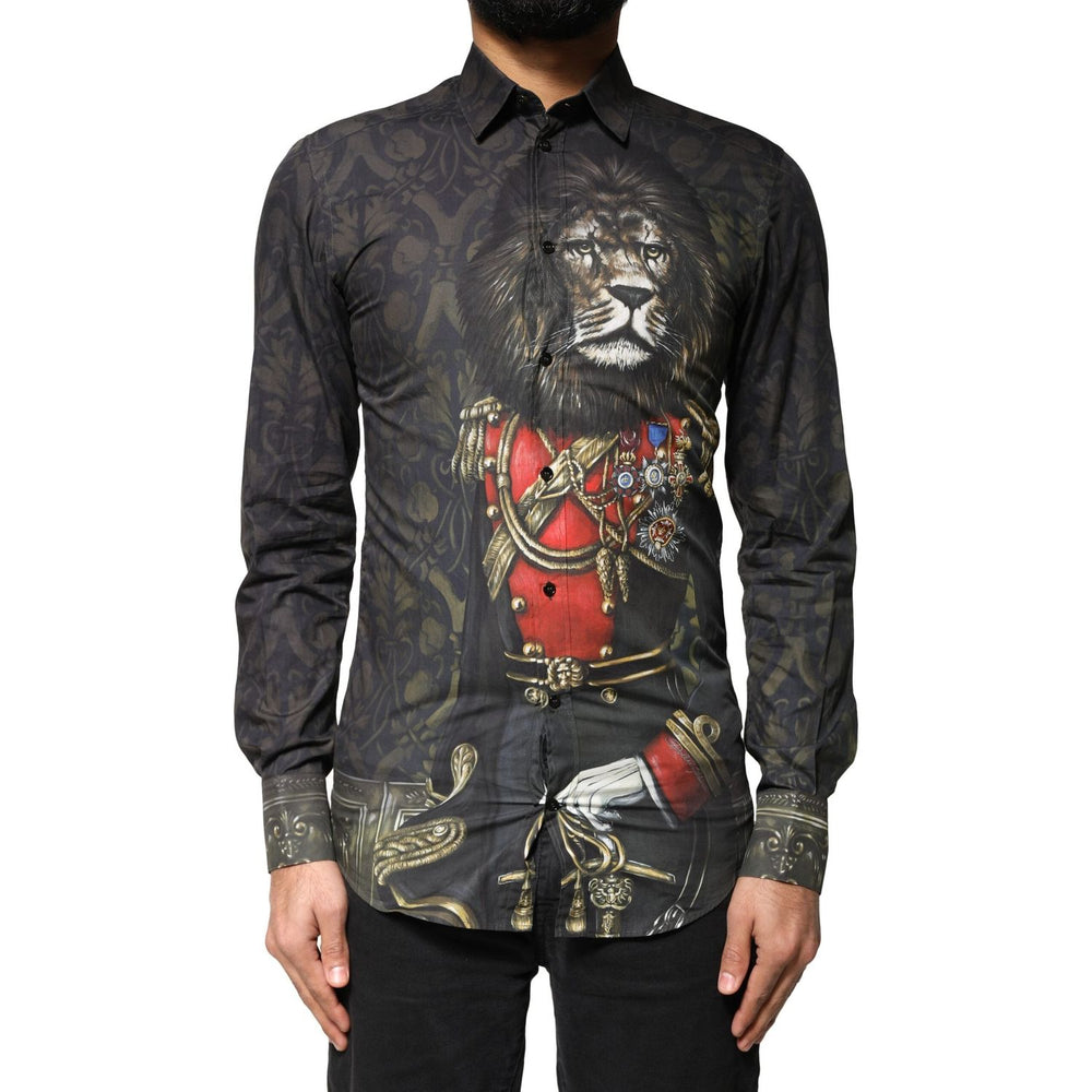 Dolce & Gabbana Black Royal Pet Portrait GOLD Dress Shirt TSH83801-37