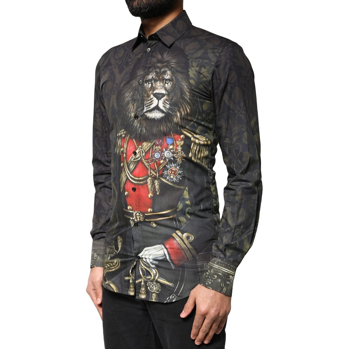 Dolce & Gabbana Black Royal Pet Portrait GOLD Dress Shirt TSH83801-37