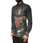 Dolce & Gabbana Black Royal Pet Portrait GOLD Dress Shirt TSH83801-37