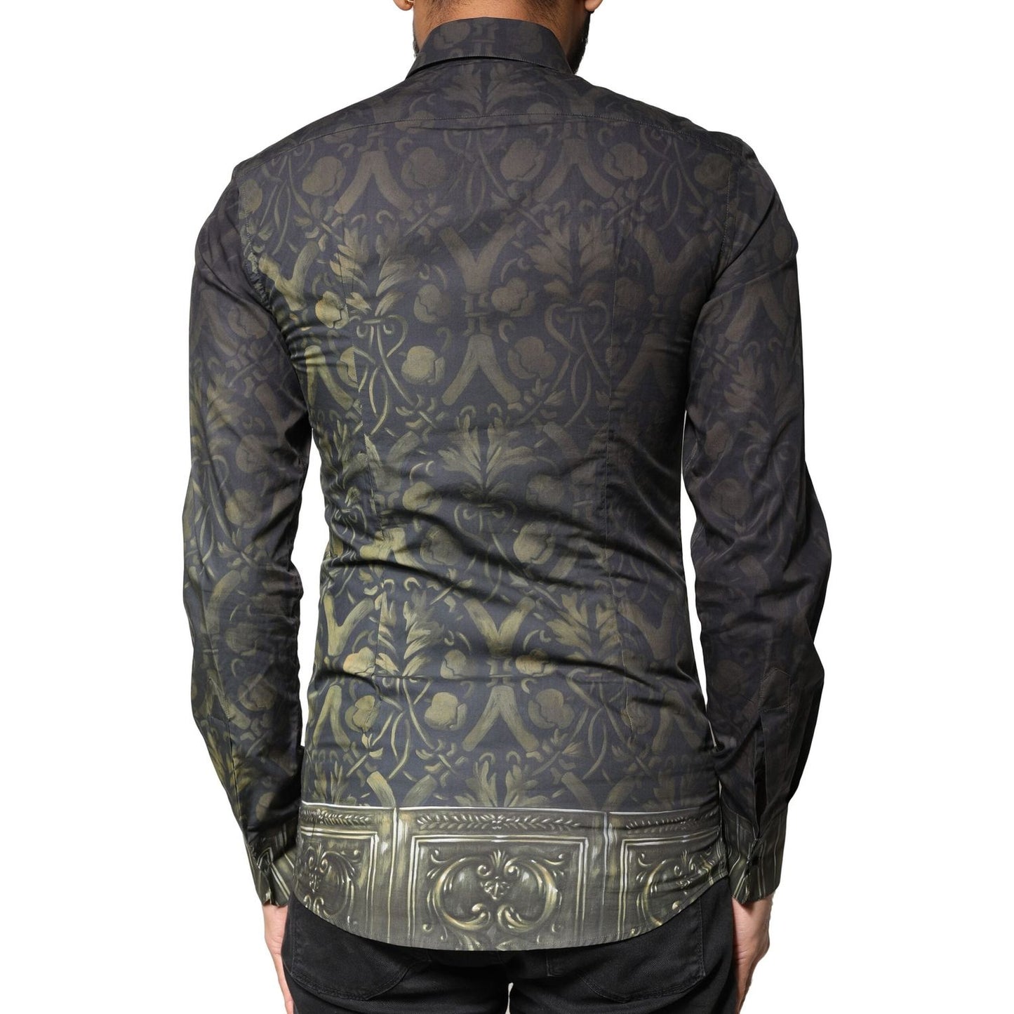 Dolce & Gabbana Black Royal Pet Portrait GOLD Dress Shirt TSH83801-37