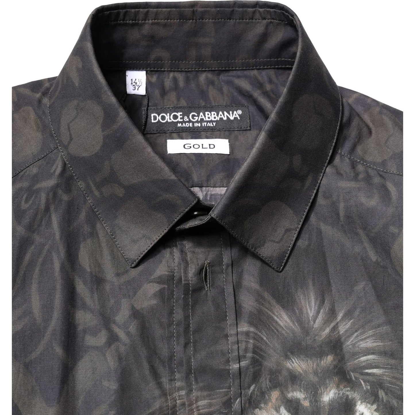 Dolce & Gabbana Black Royal Pet Portrait GOLD Dress Shirt TSH83801-37