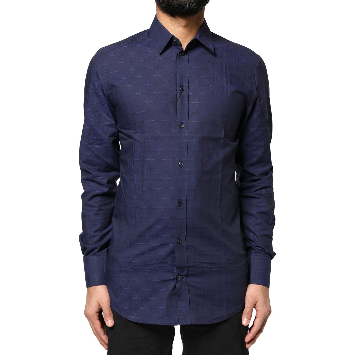 Dolce & Gabbana Blue Check Tartan GOLD Formal Dress Shirt TSH83873-37