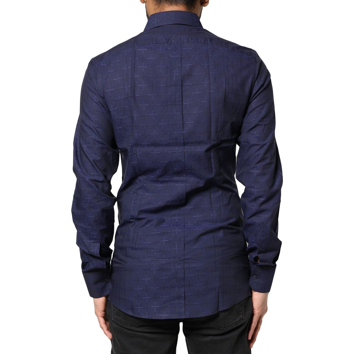 Dolce & Gabbana Blue Check Tartan GOLD Formal Dress Shirt TSH83873-37