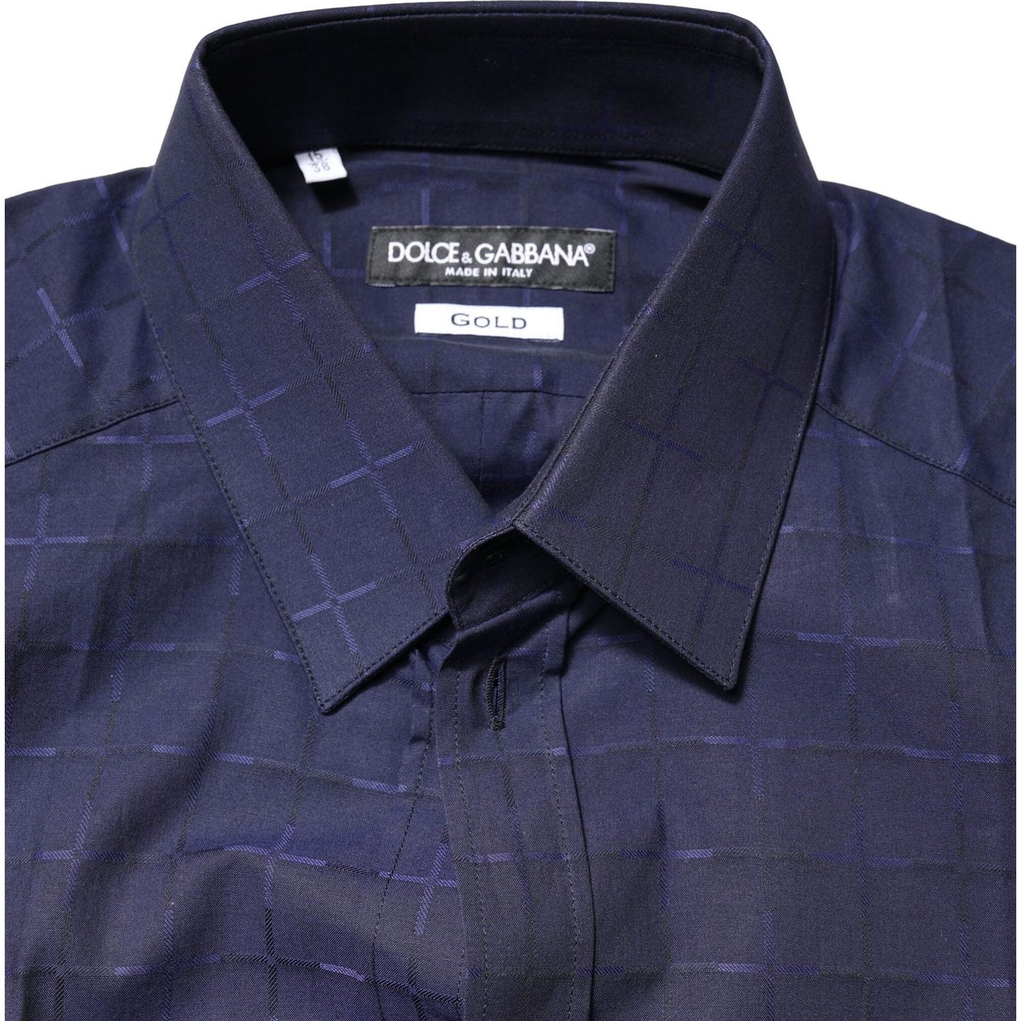 Dolce & Gabbana Blue Check Tartan GOLD Formal Dress Shirt TSH83873-37